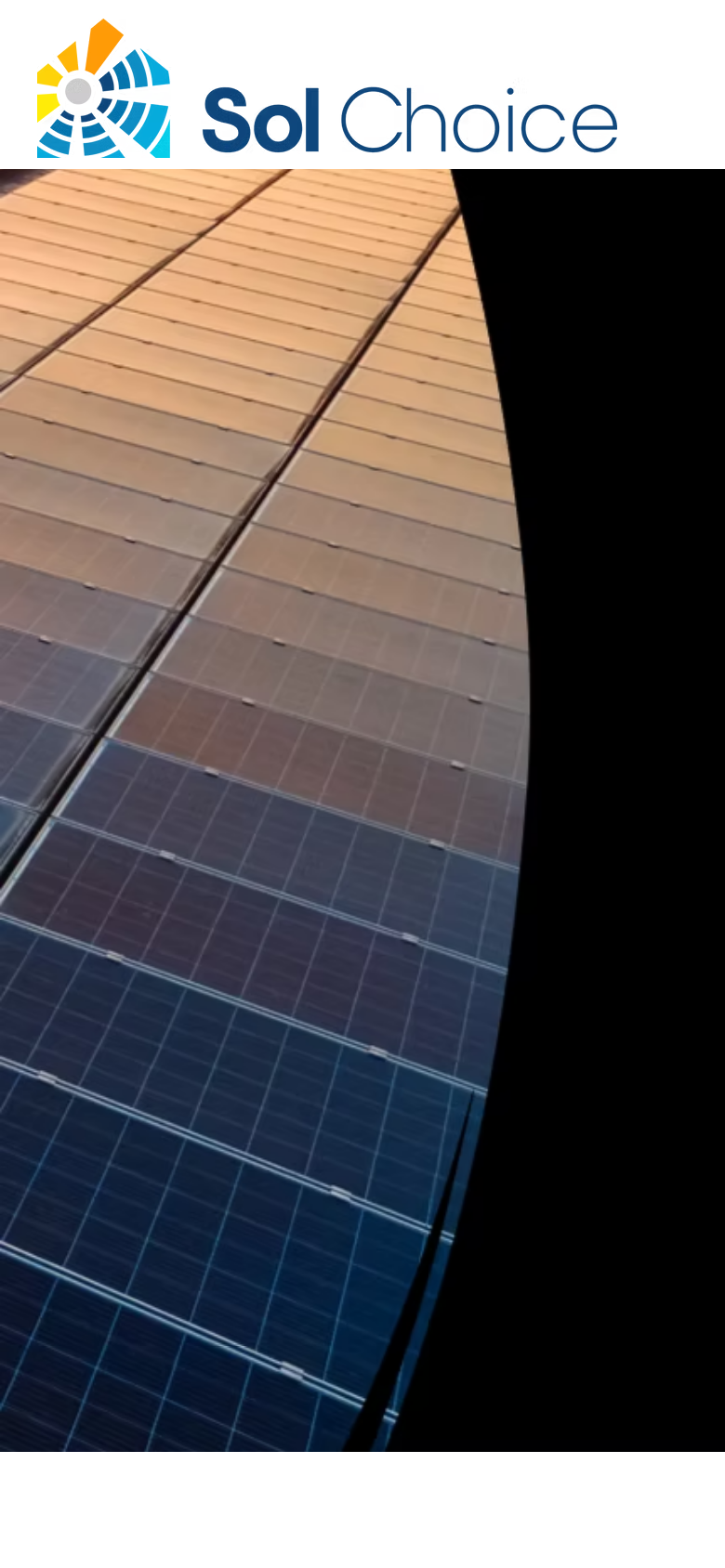 Before mobile: oversized Sol Choice logo above solar panels and a largely empty black panel, with no consultation action visible