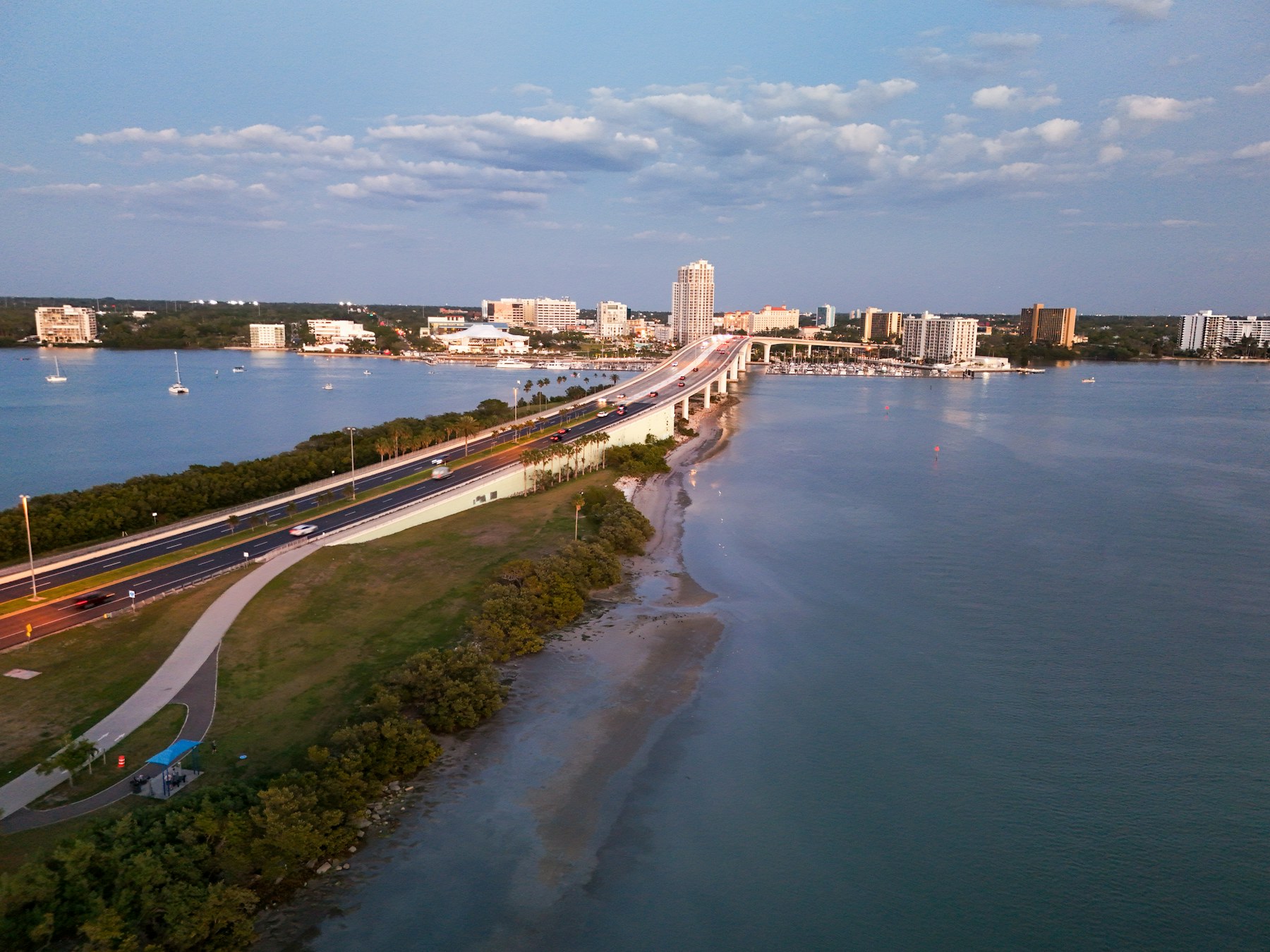 Clearwater Causeway bridge crossing the water toward downtown Clearwater