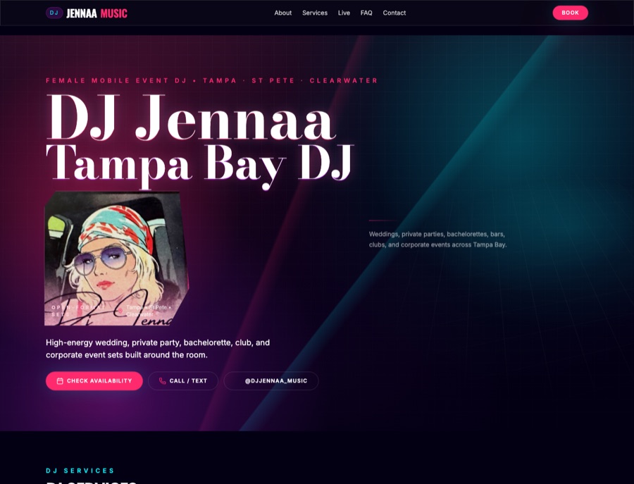 DJ Jennaa Music website preview inside the rotating work showcase