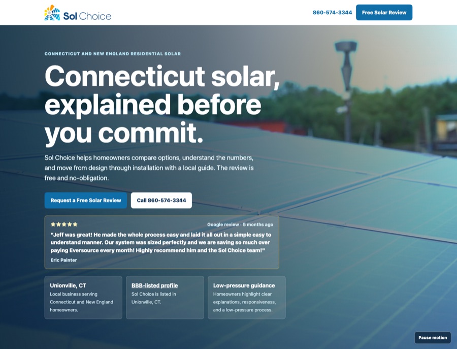 SolChoice website preview inside the rotating work showcase